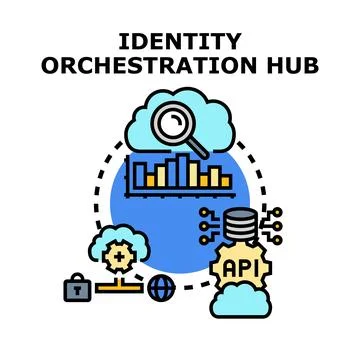 Identity orchestration hub connecting security and data management 스톡 일러스트