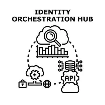 Identity orchestration hub connecting security and data management Illustrazione stock