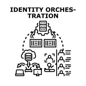 Identity orchestration managing user access and data flow 스톡 일러스트