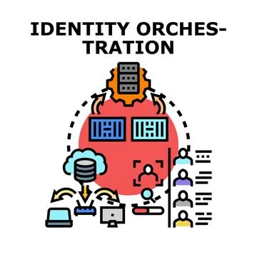 Identity orchestration managing user access and data flow Ilustración de archivo