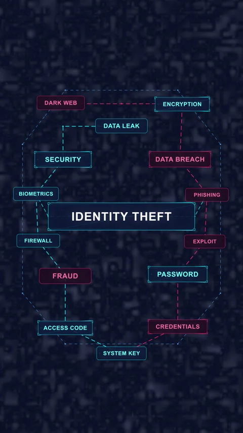 Identity theft animation mind map cybersecurity fraud data breach risk Stock Footage 347056943