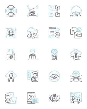 Identity theft linear icons set. Scam, Fraud, Phishing, Victim, Cybercrime, Hack Stock Illustration
