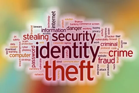 Identity theft word cloud with abstract background Illustrazione stock