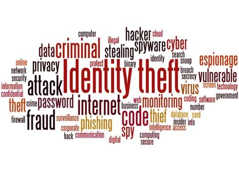 Identity theft, word cloud concept Illustrazione stock