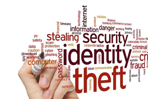 Identity theft word cloud Stock Photos