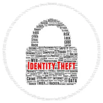 Identity theft word cloud shape Illustrazione stock