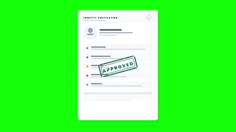 Identity verification digital form with animated approved stamp on green sc.. Stock Footage 344851615