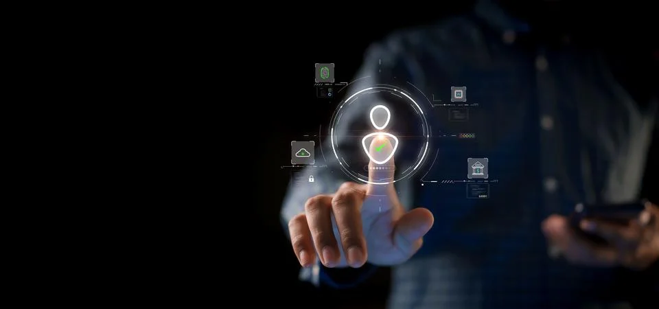 Identity verification system concept digital technology cyber security Pers.. Foto stock