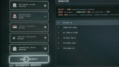 Identity verification system showing a database query process Stock Footage 333829710