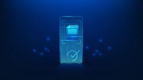 Identity verification technology background smartphone scanning an ID card .. 스톡 일러스트