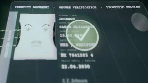 Identity verification using AI face matching with official document image, Match Stock Footage 333834926