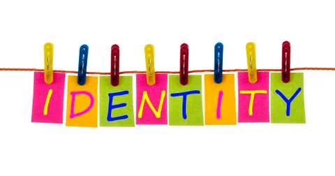 Identity word on laundry hook Stock Photos