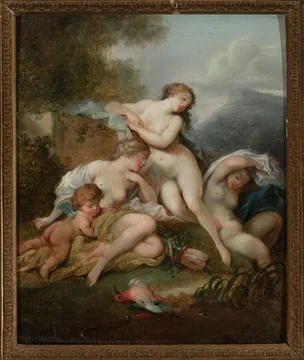 ï»¿Diana and nymphs (Bath of Diana). Malarz francuski XVII/XVIII w., paint Stock Photos