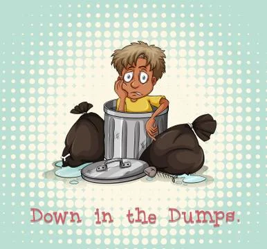 Idiom down in the dumps Stock Illustration