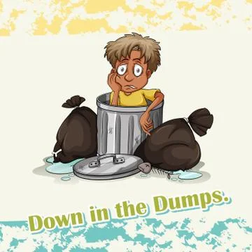 Idiom down in the dumps Stock Illustration