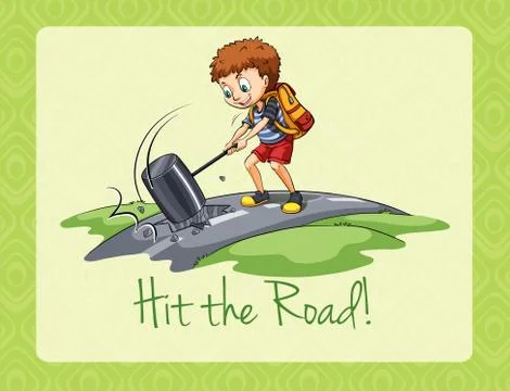 Idiom hit the road Stock Illustration