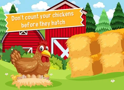 Idiom poster with Don't count your chickens before they hatch Stock Illustration