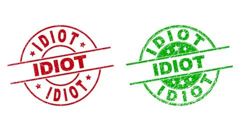 IDIOT Round Stamp Seals Using Grunge Texture Stock Illustration