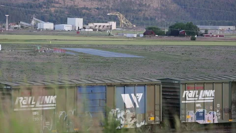 Idle BNSW Train in Clark Fork Valley Near Frenchtown, Montana Stock Footage 183126380