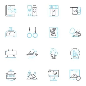 Idle hours linear icons set. Relaxation, Downtime, Laziness, Solitude, Boredom Stock Illustration