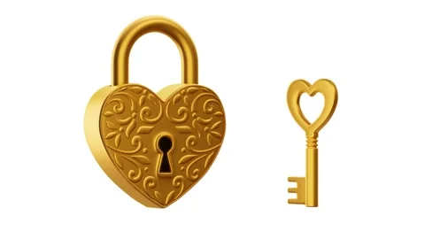 Idle loop animation of golden heart padlock with golden key on white background Stock-Footage 247048223