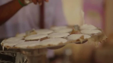 Idli's being prepared for breakfast, Tamil Nadu, India 스톡 동영상 179505486