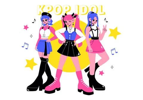Idol Trend Vector Illustration Featuring K pop and Korean idols with bands .. Stock Illustration