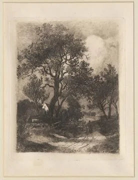 ï»¿Droga wiejska z domami po lewej. Morgenstern, Carl Ernst (1847-1928), g Stock Photos
