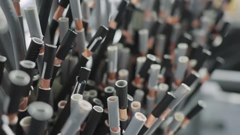 Idustrial cable production with detailed focus on material wire structure Stock Footage 308656792