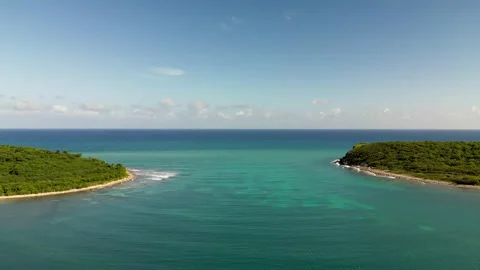 Idyllic Aerial View of Two Secluded Islands Surrounded by Turquoise Waters Stock Footage 281671283