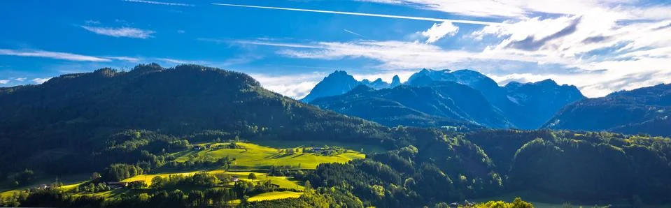 Idyllic austrian Alps panoramic view Stock Photos