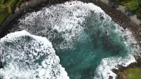 Idyllic bay and pristine beach at coast of Java, Indonesia, aerial top view Stock Footage 157112324