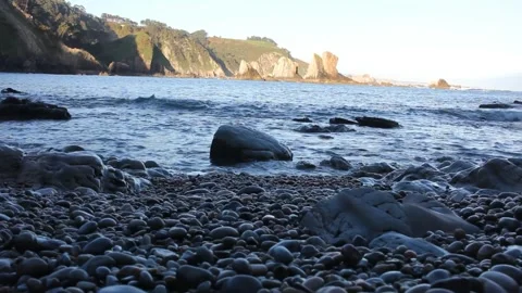 Idyllic beach of Silence in the Cantabrian coast Stock Footage 273974887