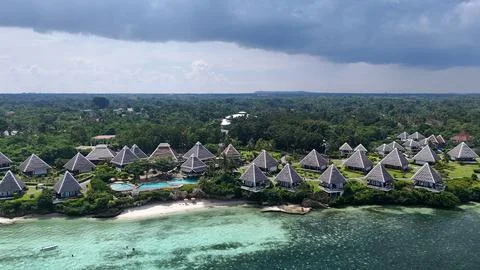 Idyllic Beachfront Resort with Unique Pyramidal Villas Stock Photos