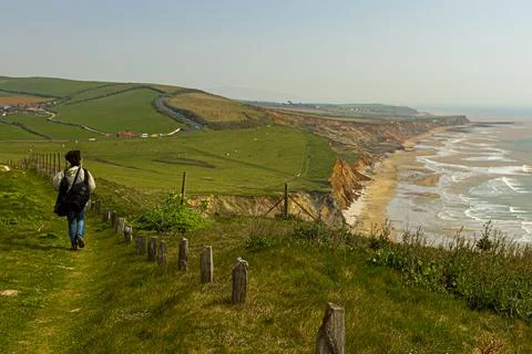Idyllic coast of Isle of Wight with cliffs, Atlantic Ocean, shoreline, pastur Stock-Fotos