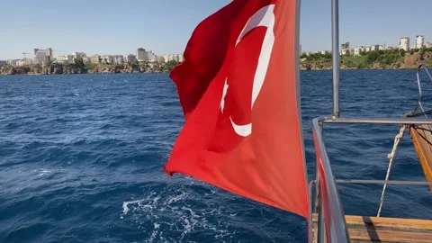Idyllic coastline scenery in Turkey, captured from boat on water. Stock Footage 201319796