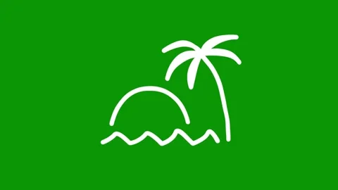 Idyllic hand drawn palm island on green screen. Tropical beach sketch Stock Footage 346823769