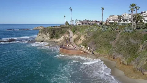 Idyllic Laguna Beach Coastline with Dramatic Cliffs Stock Footage 300850225