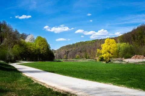 Idyllic landscape in the Shtuttertal valey Stock Photos