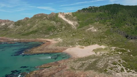 Idyllic Mountain View And Beach In Camarinas, Spain - aerial shot Stock Footage 247765718