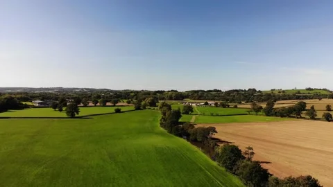 Idyllic Patchwork East Devon Farmland. Aerial Dolly Forward, Establishing Stock-Footage 166979249