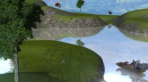 Idyllic River Scene with Hoverboat Video stock 11434879