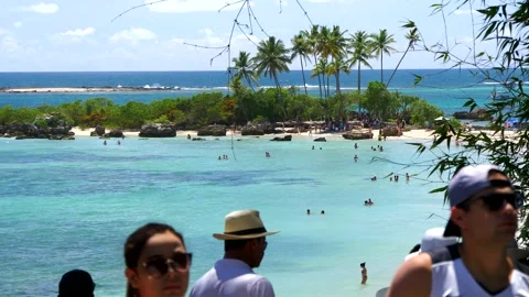 Idyllic Second beach at Tinhare Island. Tourists out of focus in foreground Stock Footage 144771990