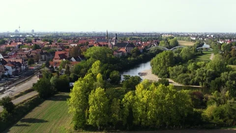 Idyllic small town surrounded by nature drone shot Stock Footage 161410173