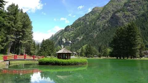 Idyllic summer view at Gressoney-Saint-Jean, in Lys Valley. Aosta Valley, Italy. Video stock 160226751