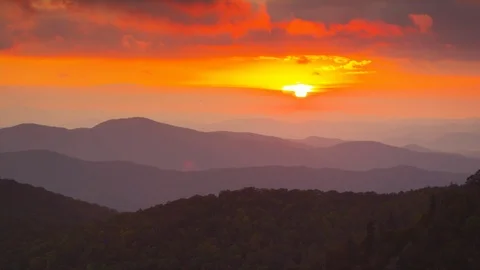 Idyllic sunset over mountain ranges and forest in North Carolina Stock Footage 103826891