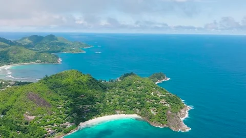 Idyllic tropical beach with white sand and clear turquoise waters. Seychelles Stock Footage 314217269