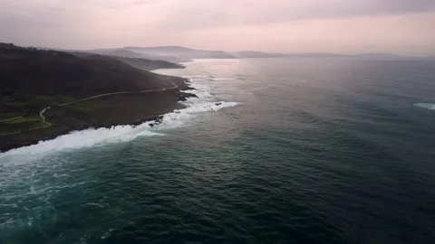 Idyllic View Of Beach Caion With Frothy Waves Onto Shoreline In Coruna Stock Footage 236643150