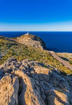 Idyllic view of Lighthouse at Cap Formentor Majorca island, Spain Stock Photos