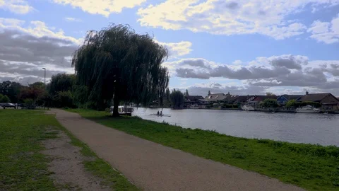 Idyllic view of the river from towpath Stock Footage 118174219